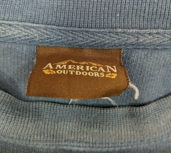 Vintage 90s American Outdoors Trophy Fishing Wilderness Crewneck Sweatsirt Blue - Picture 3 of 5